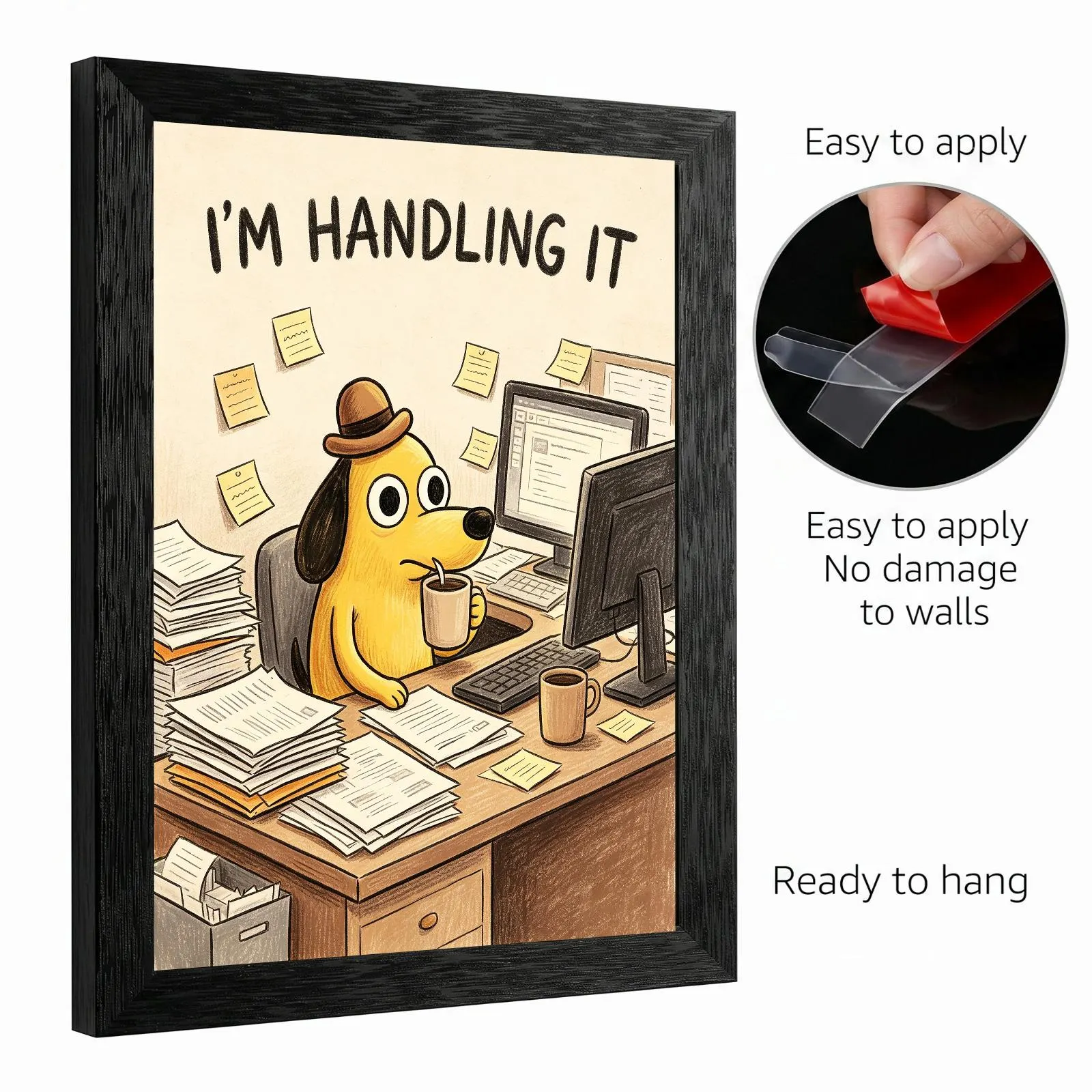 Dog Office Meme Canvas Print, Overworked Desk Humor Wall Art, Relatable Worker Stress Decor