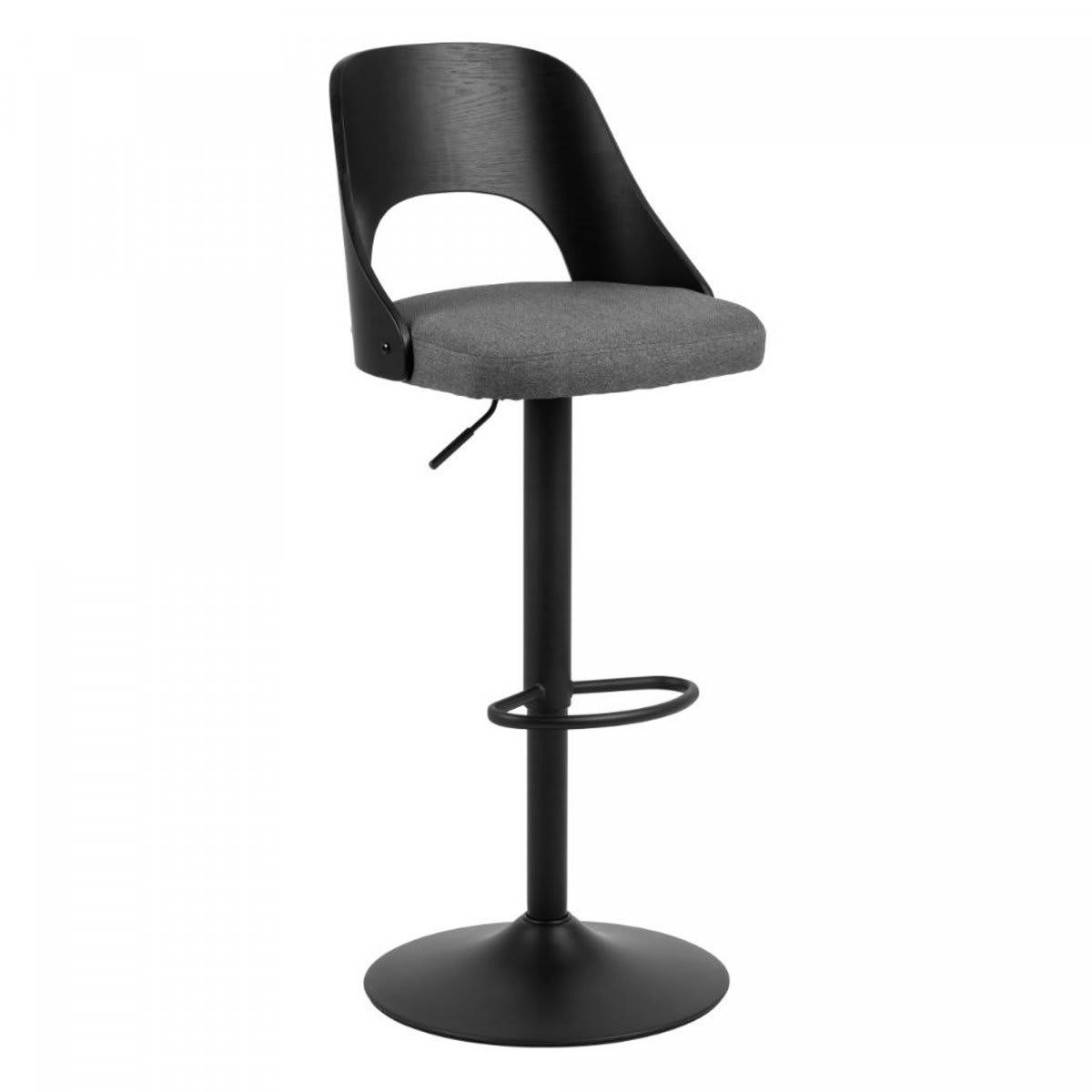 BOB - Lot de 2 tabourets de bar en bois et tissu noir