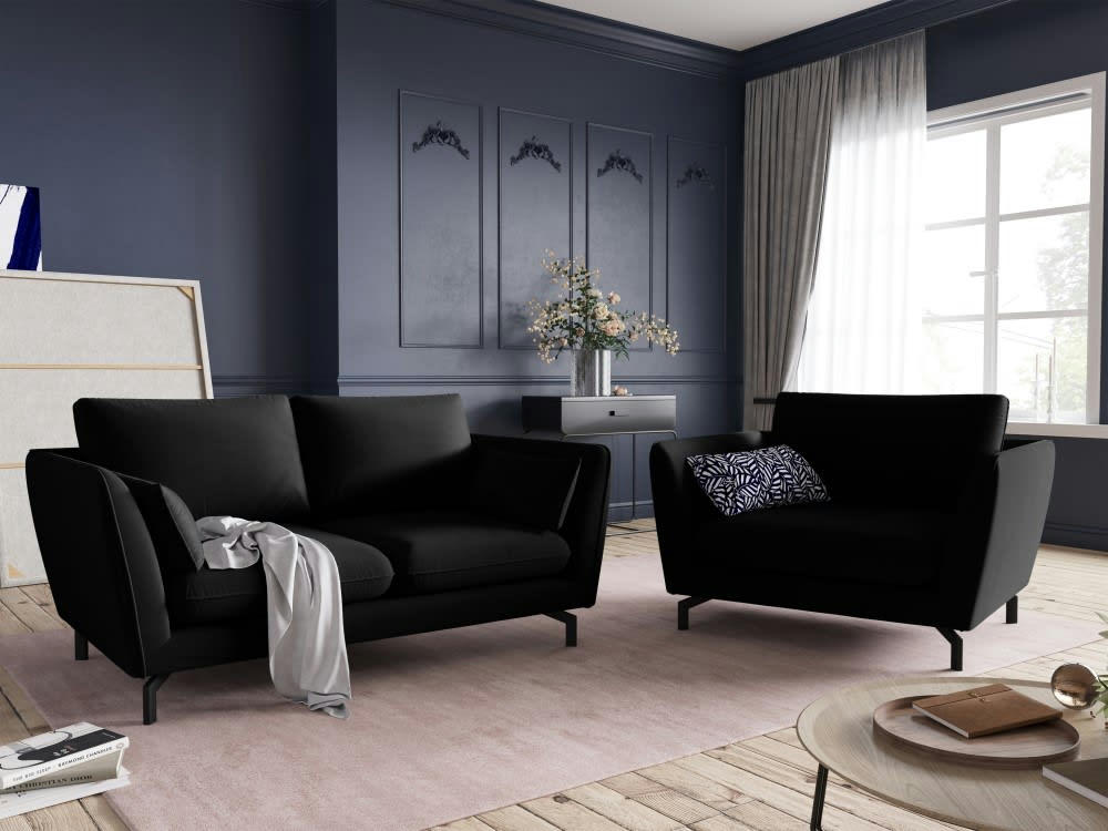 PODIUM - Canapé 2 places en velours noir