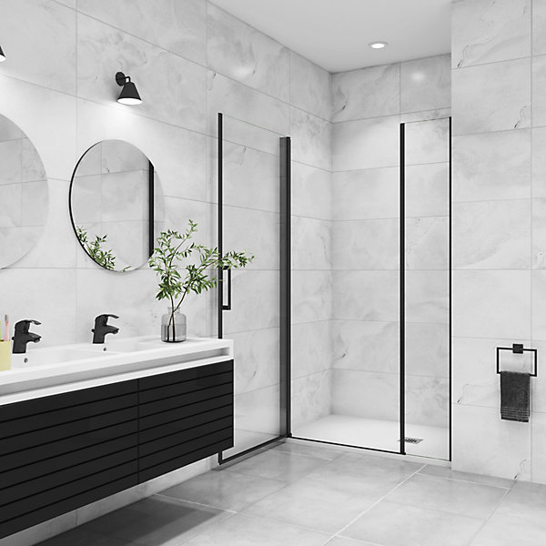 AICA porte de douche pivotante 120x200cm avec un élément fixe Porte de douche noire Hauteur 200cm en 8mm verre anticalcaire