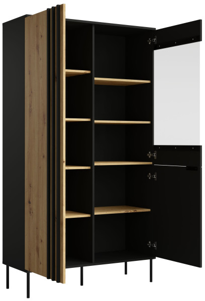 Witryna przeszklona 110 cm RUSTICA dąb artisan/czarny