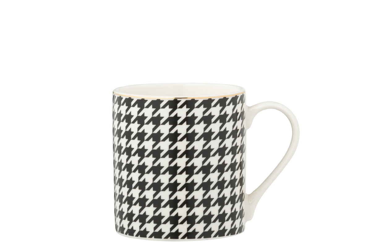 J-Line mok Pied-Poule - porselein - wit/zwart
