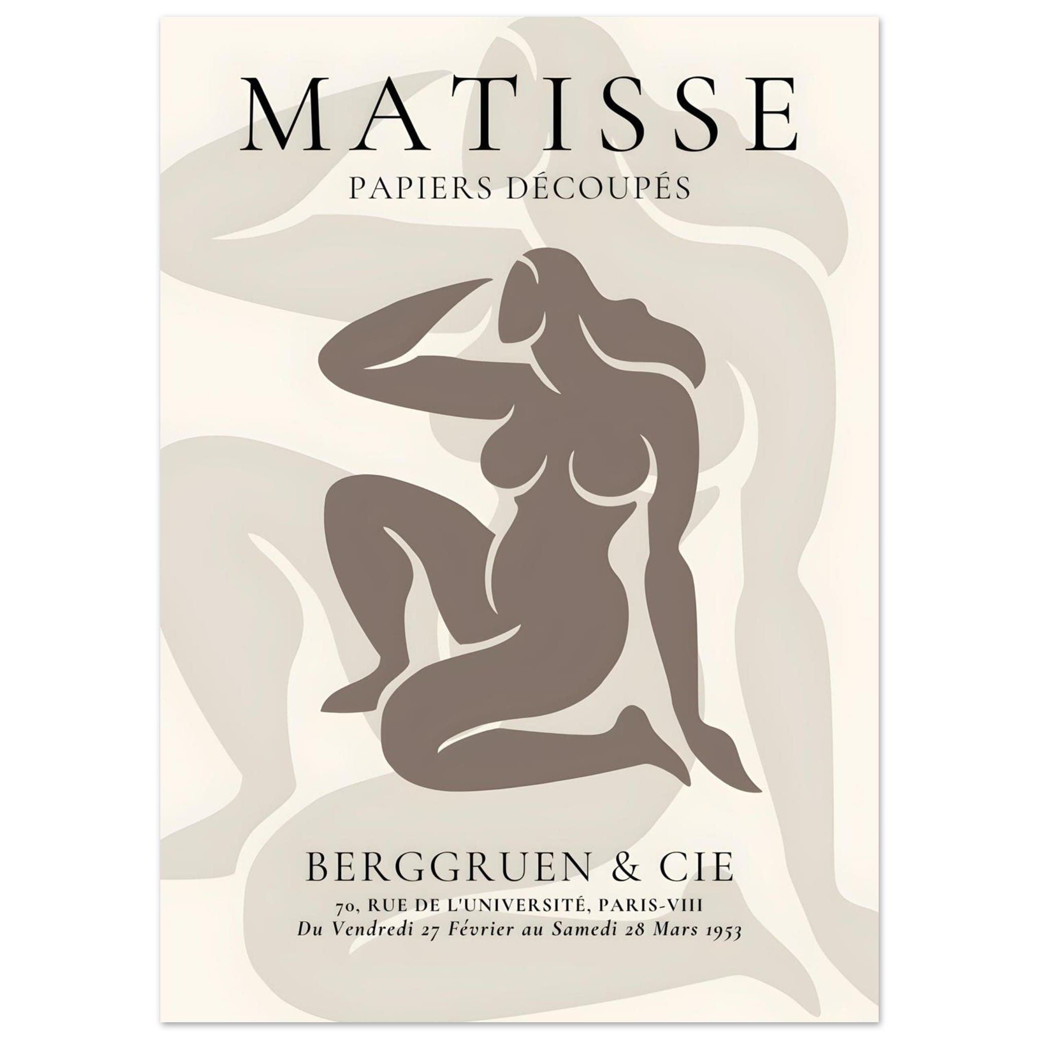 Artfulprints Poster Matisse - Shapes of her  - 50x70 cm - Taupe