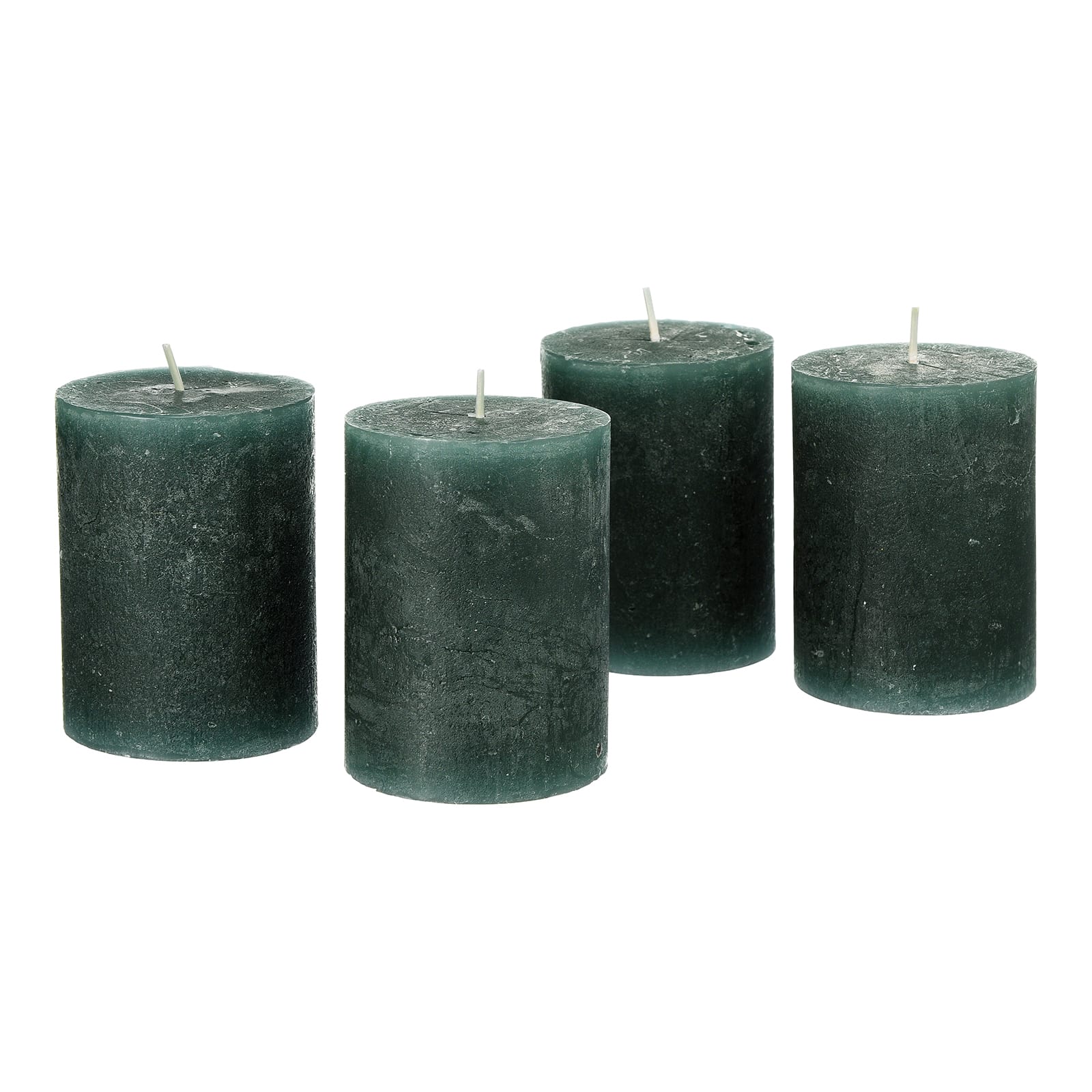 Stumpenkerzen Rustik Grün, ⌀ 6 cm, H 80 mm, 4 Stück
