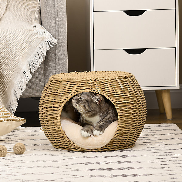 Panier chat lit chat cosy grand confort dia. 40 x 30H cm coussin moelleux inclus polyester résine beige