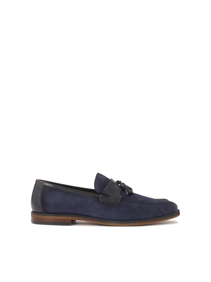Navy blue suede and smooth leather loafers