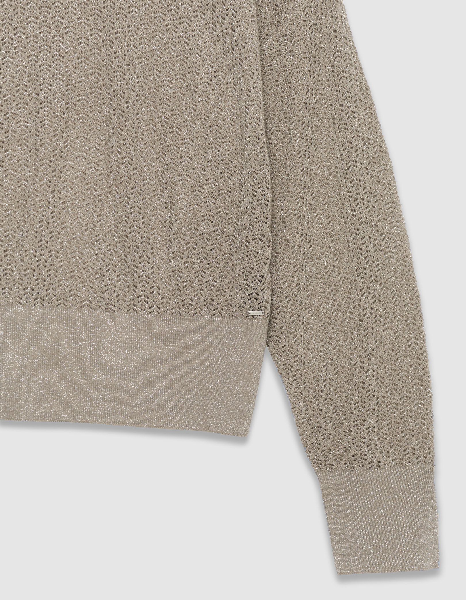 Pull chic beige tricot fantaisie pailleté ajouré Femme