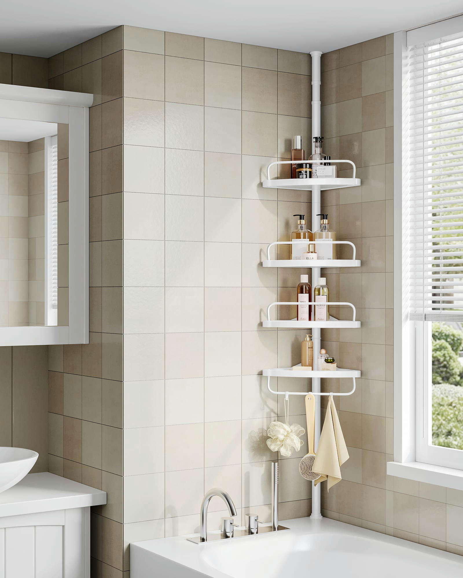 - Étagère douche 4 niveaux plastique blanc