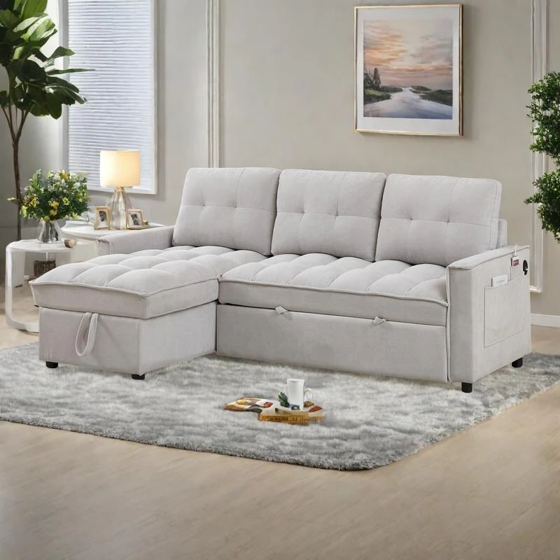 78.75 Chenille L-Shaped Reclining Sofa Bed with USB-C Charging, Storage and Arm Organizer