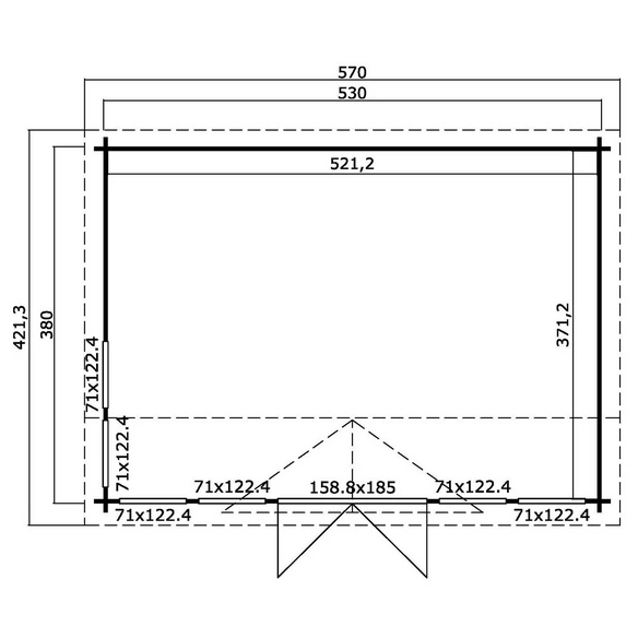 Blockbohlenhaus »Balmoral«, BxHxT: 570 x 239,4 x 421,3 cm (Außenmaß inkl. Dachüberstand), grün