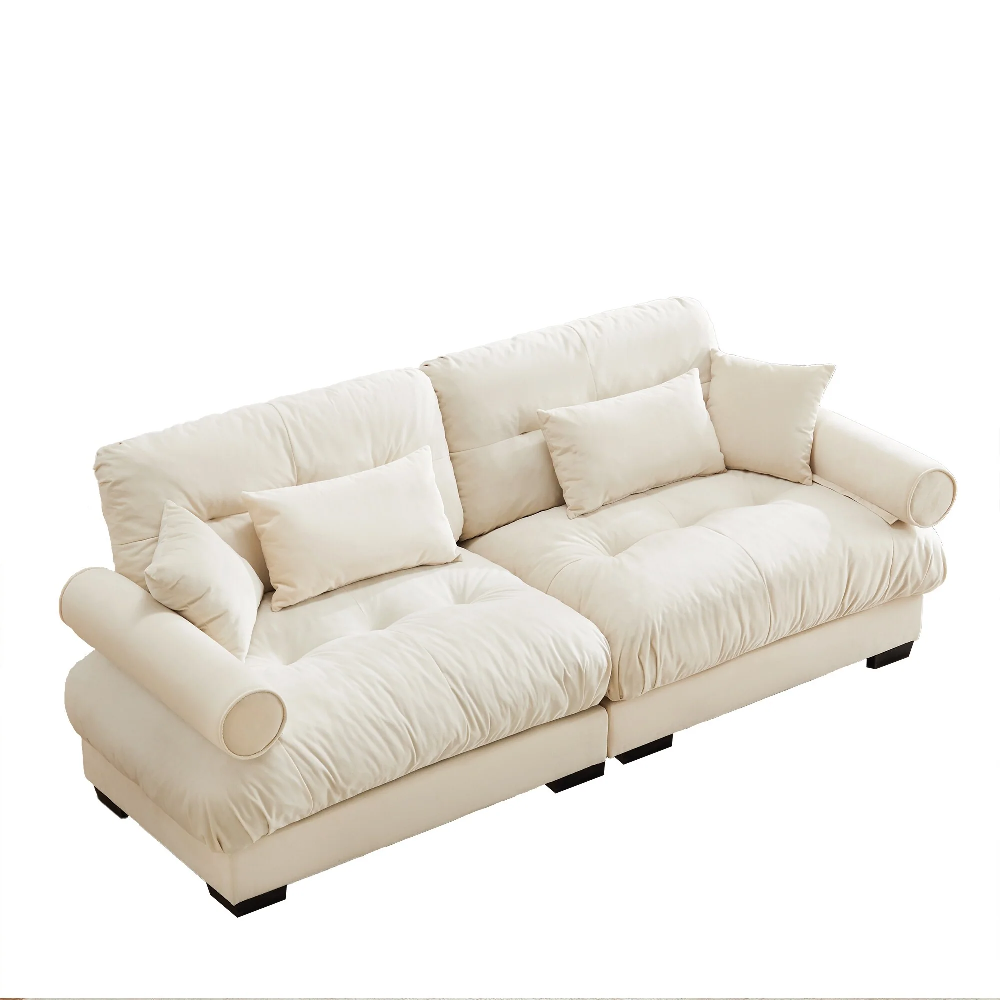 Modern Two-Seater Sofa With Bolstered Armrests,Velvet 2-Seater Sofa With Waist Pillows And Throw Pillows , Suitable