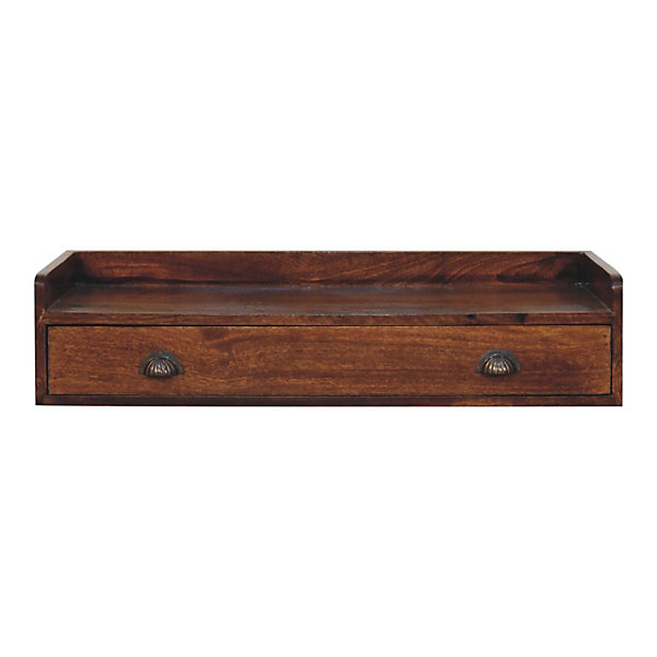 Artisan Furniture Bois massif Belmont à fixation murale Console étagère, 1 tiroir, marron foncé