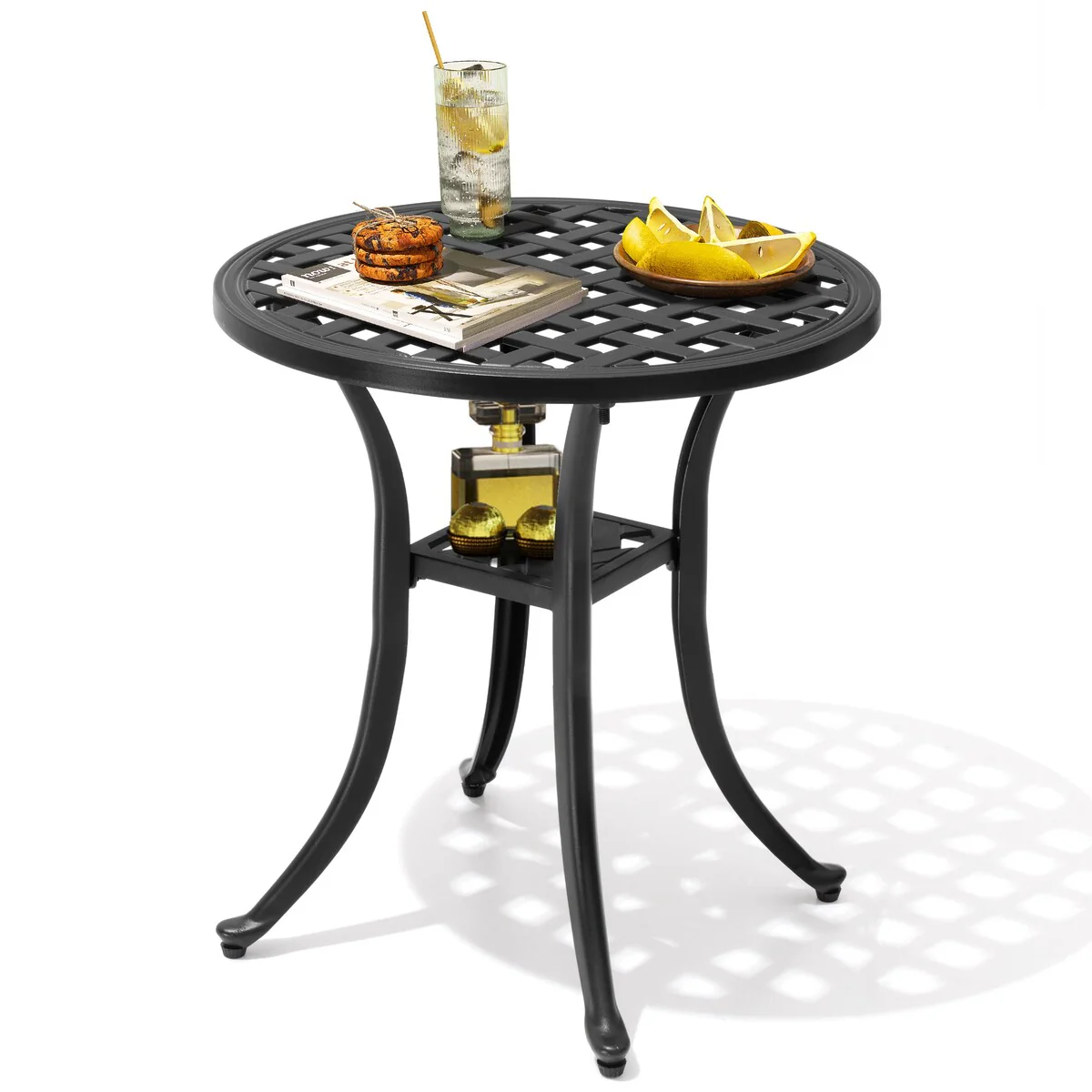Pellebant Outdoor Patio Side Table Round Cast Aluminum End Table - Dia.19.1 inches * 20.9 inches high
