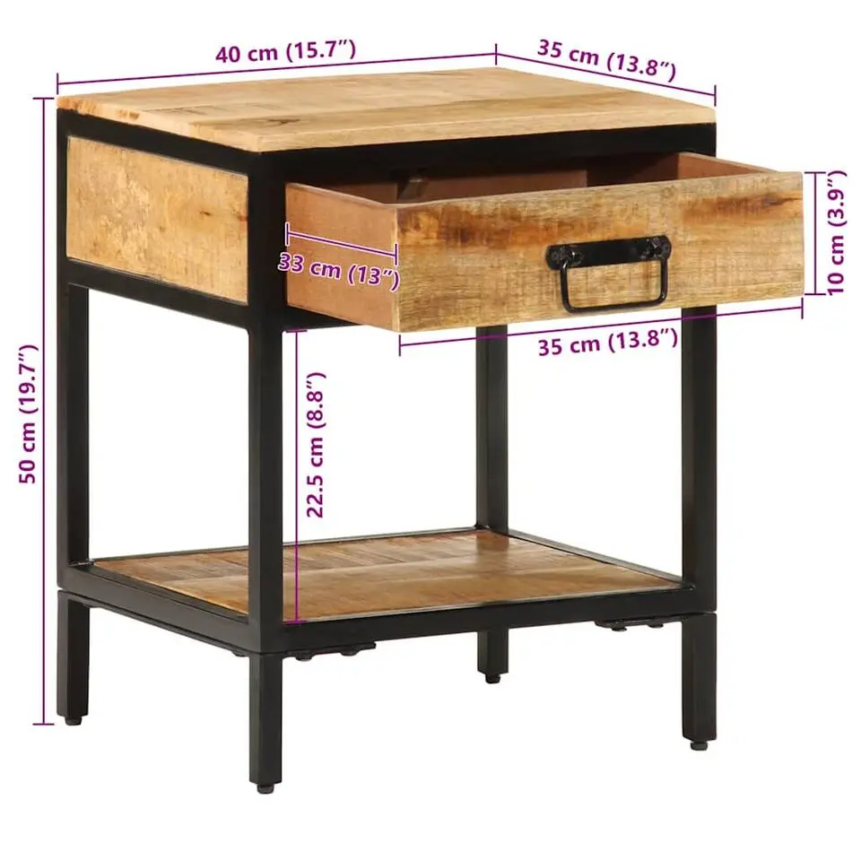 vidaXL - Industrieel nachtkastje met lade - Bruin - Mangohout - 40x35x50 cm