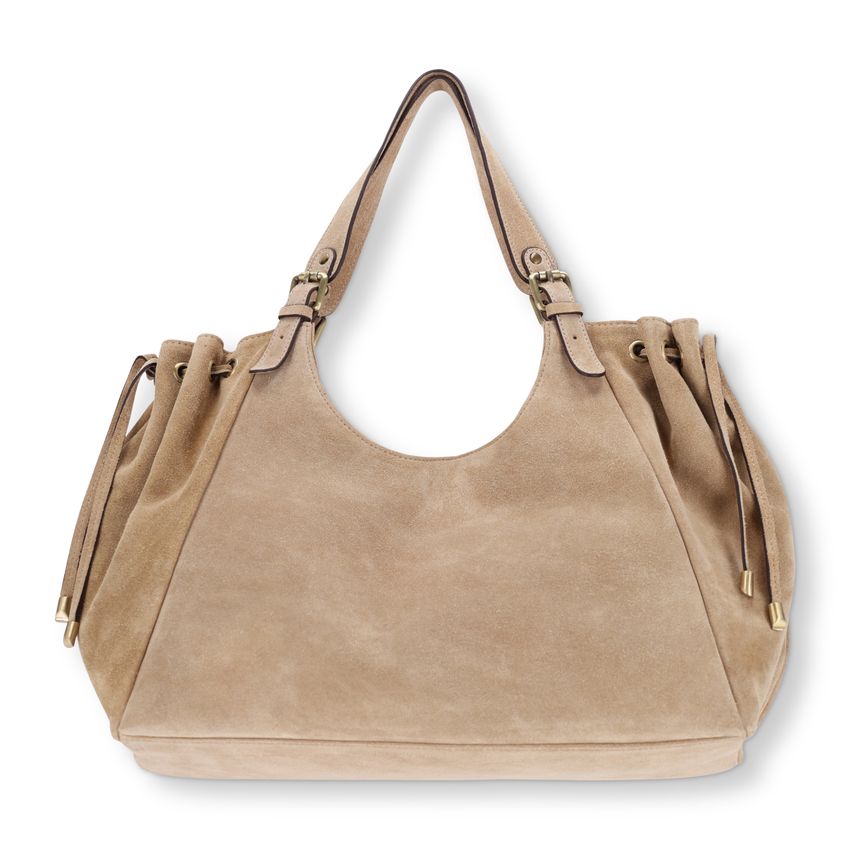 Manfield Zandkleurige suède shopper