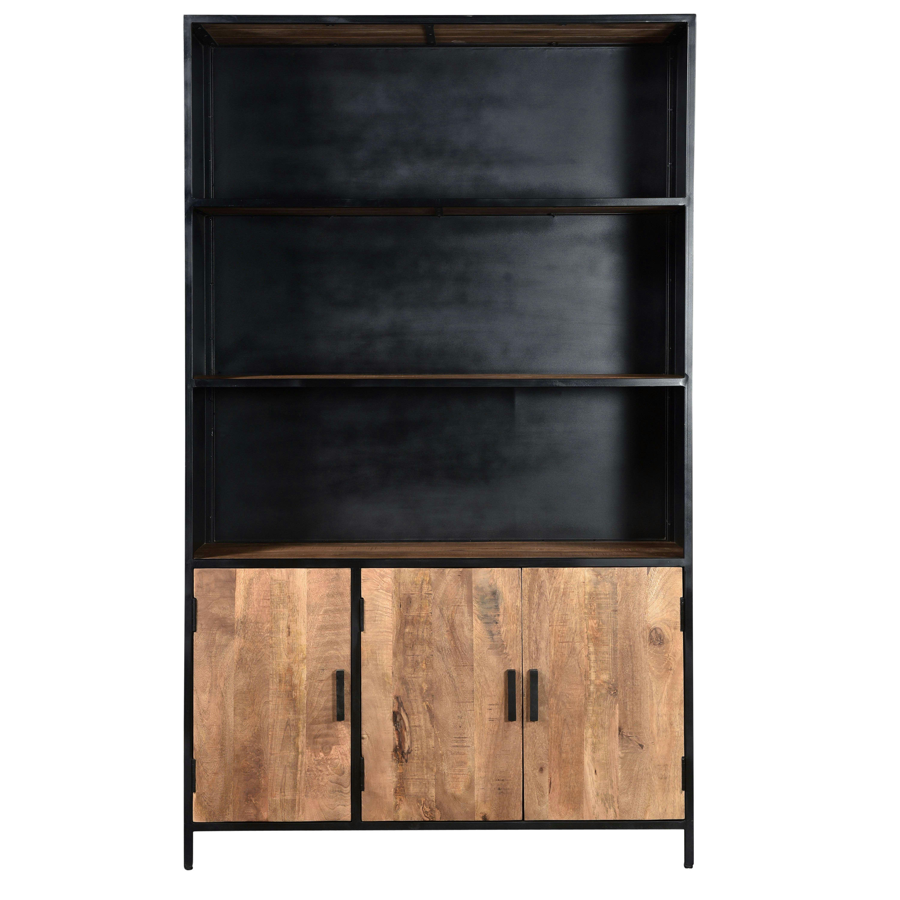 ANGLET - ANGLET-Buffet haut 3 portes L120cm en Manguier massif et métal noir