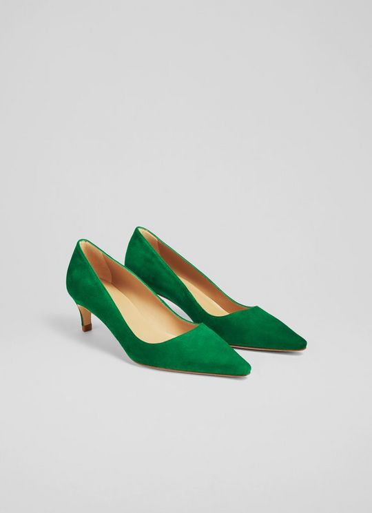 Ava Green Suede Kitten Heel Courts
