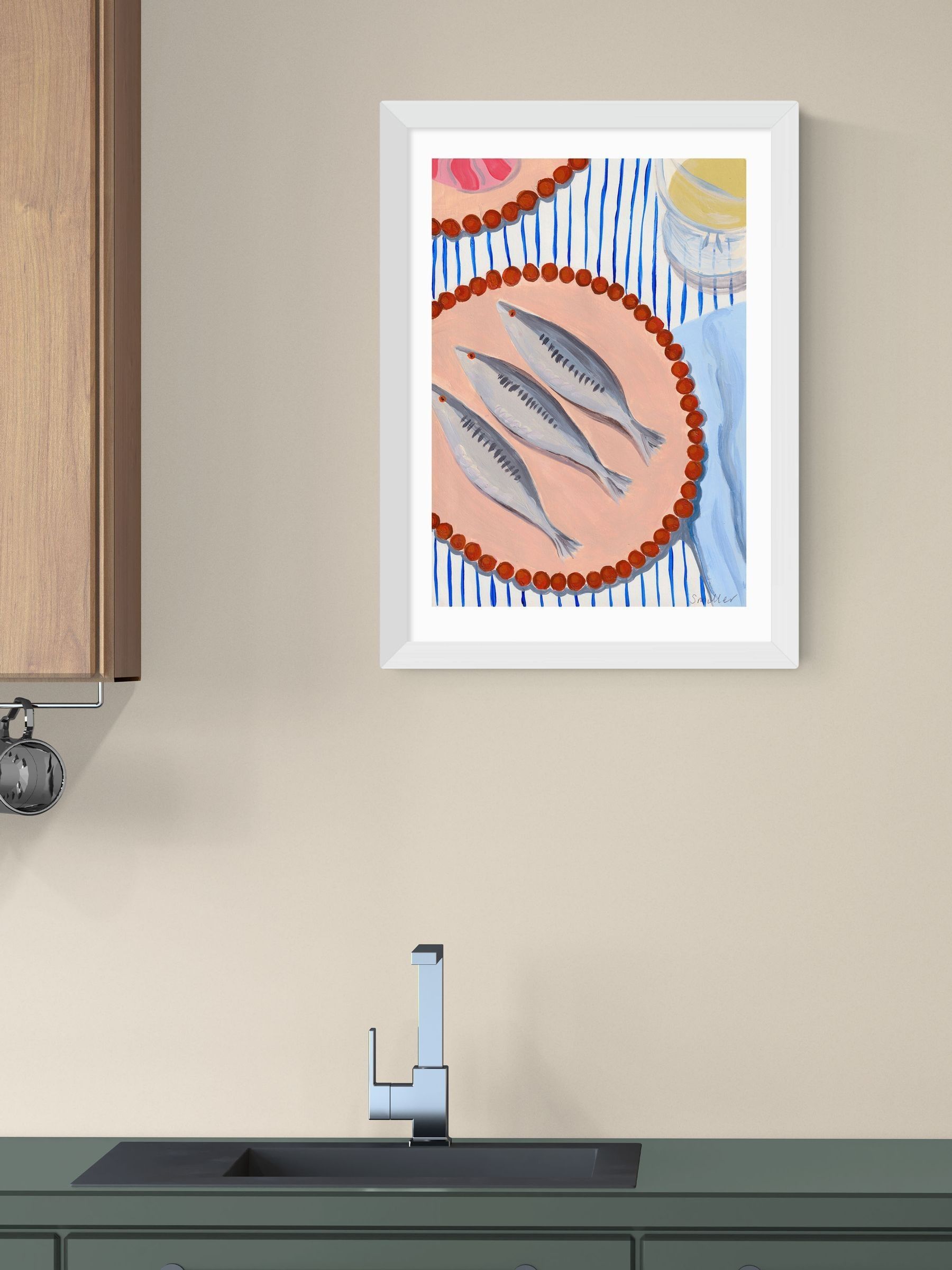 East End Prints White Sardines Supper Wall Art Print by Susie Miller
