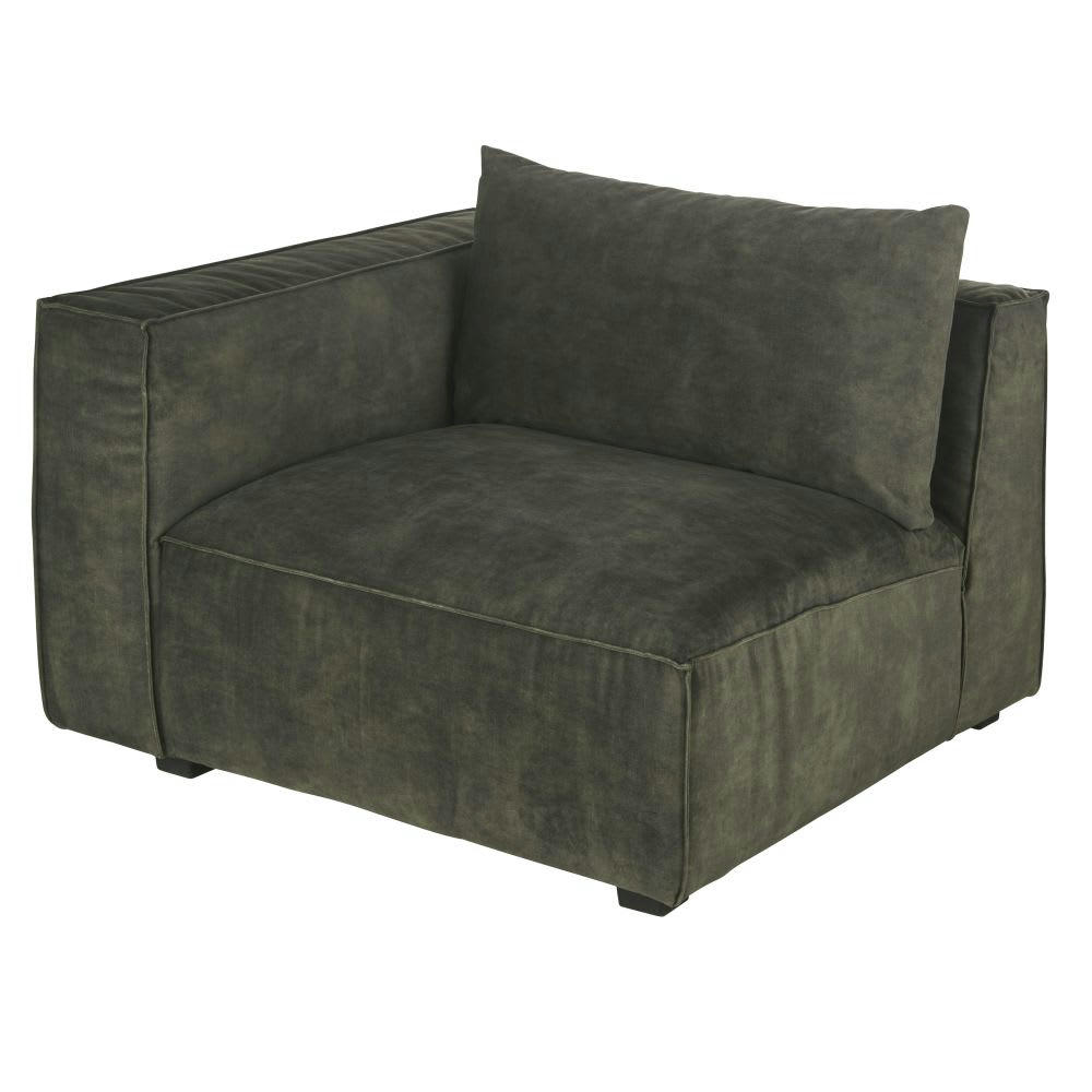 Barack - Accoudoir gauche pour canapé modulable en velours marbré vert