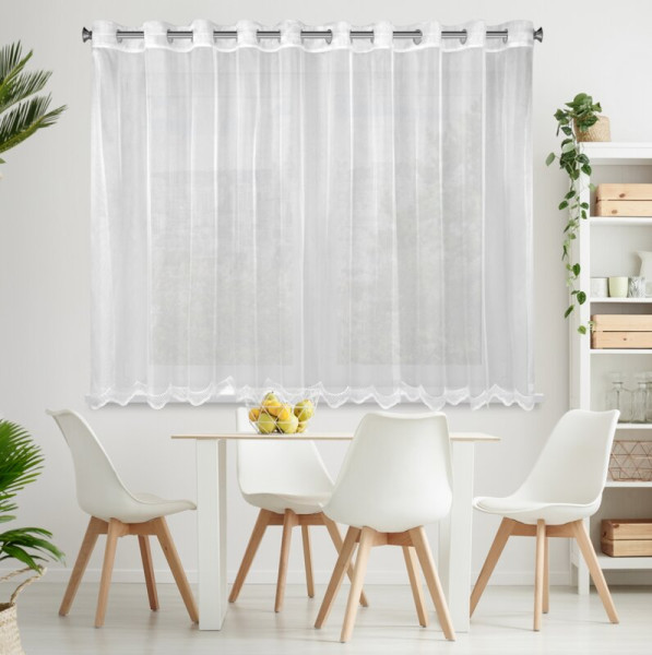 Firana 350x145 Ellie biała z haftem gotowa na przelotkach