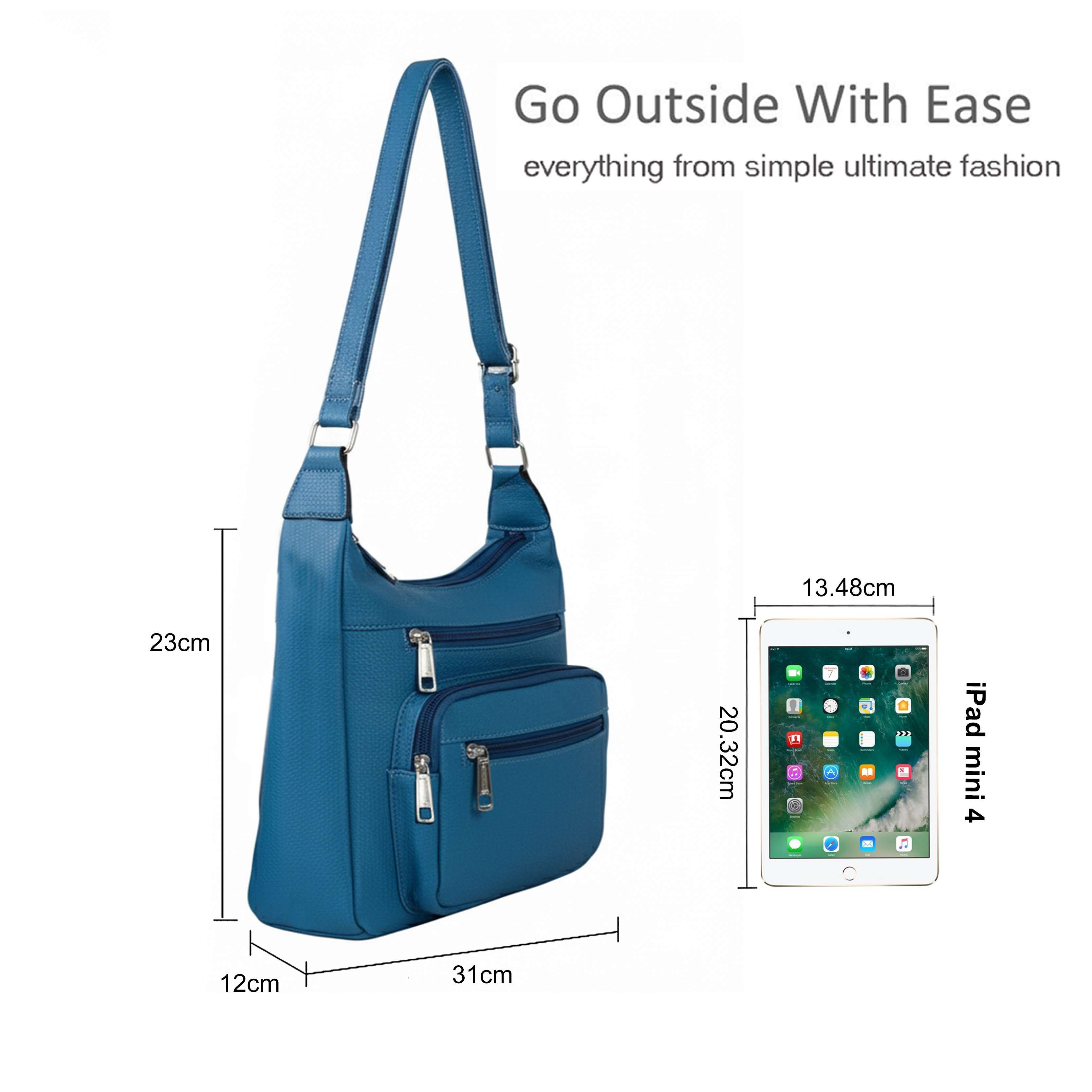 Kitise Multi Zipper Pockets Adjustable Crossbody Shoulder Handbag