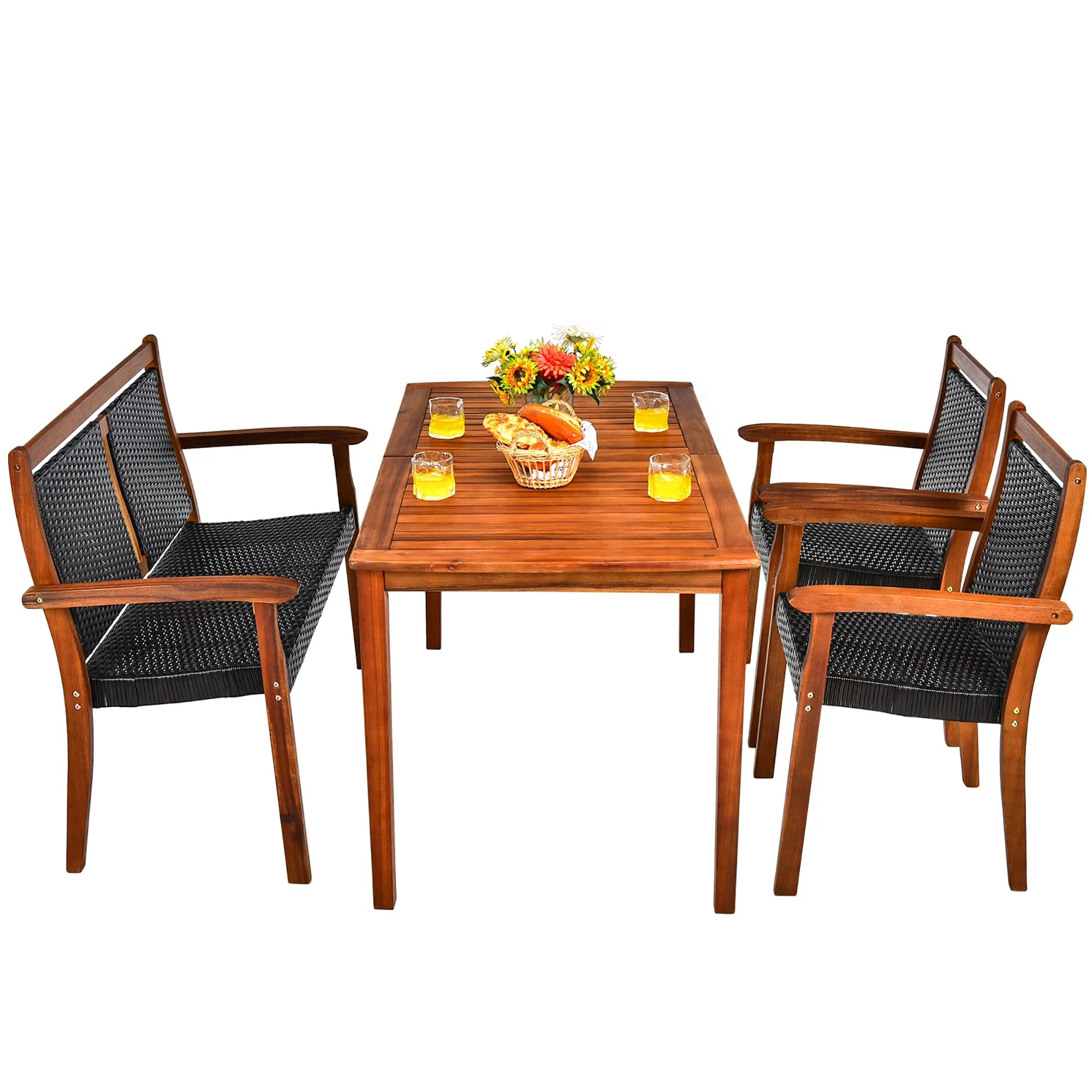 Costway 4PCS Patio Rattan Dining Furniture Set Acacia Wood Frame - See details