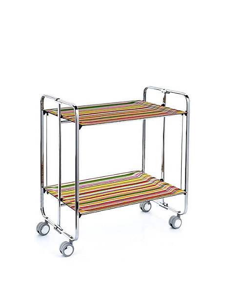 Desserte pliante BAUHAUS avec roulettes, Structure chromée, 2 niveaux, 4 positions