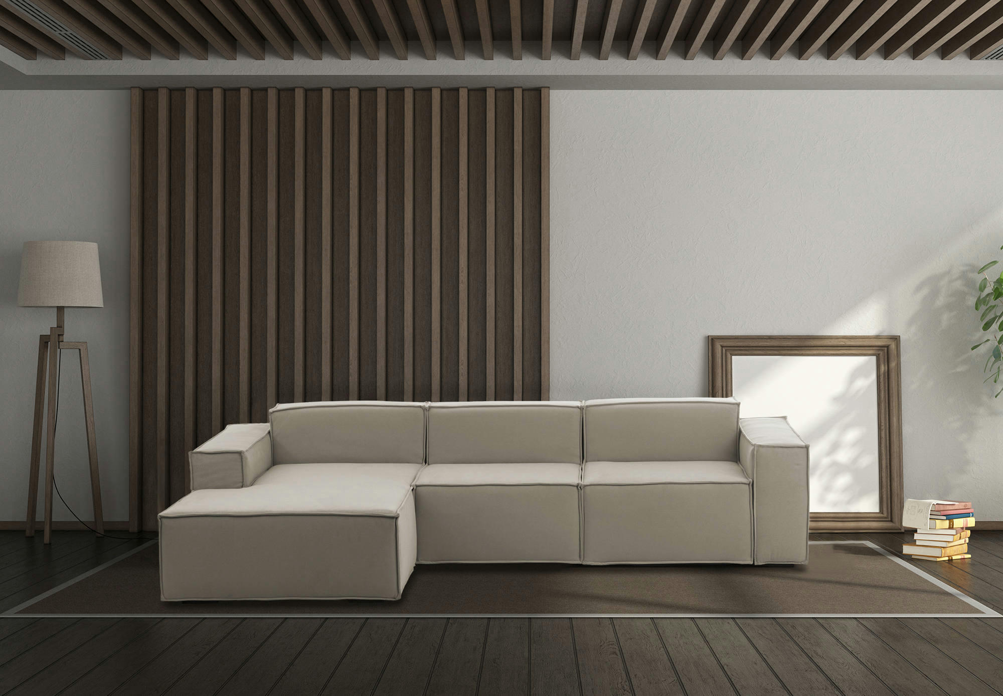 DFLORI - Canapé d'angle 3 places en tissu gris tourterelle