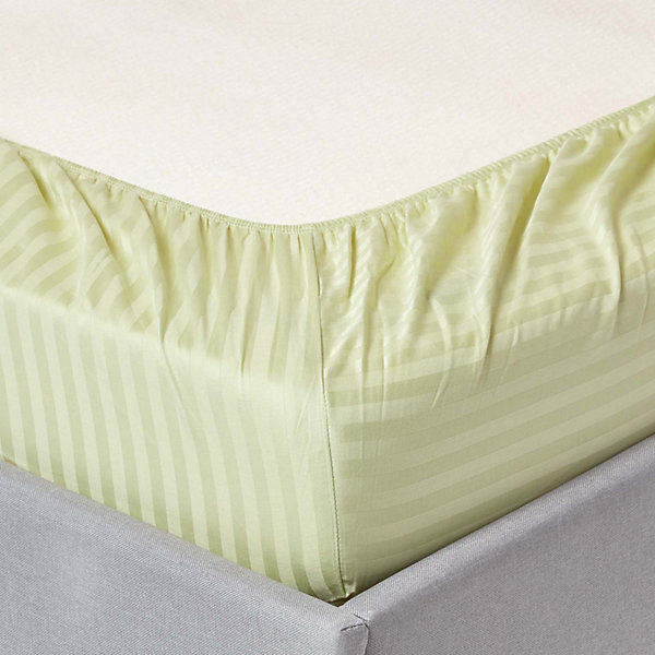 Drap-housse rayé 160 x 200 cm 100% coton égyptien 330 fils coloris vert sauge - HOMESCAPES