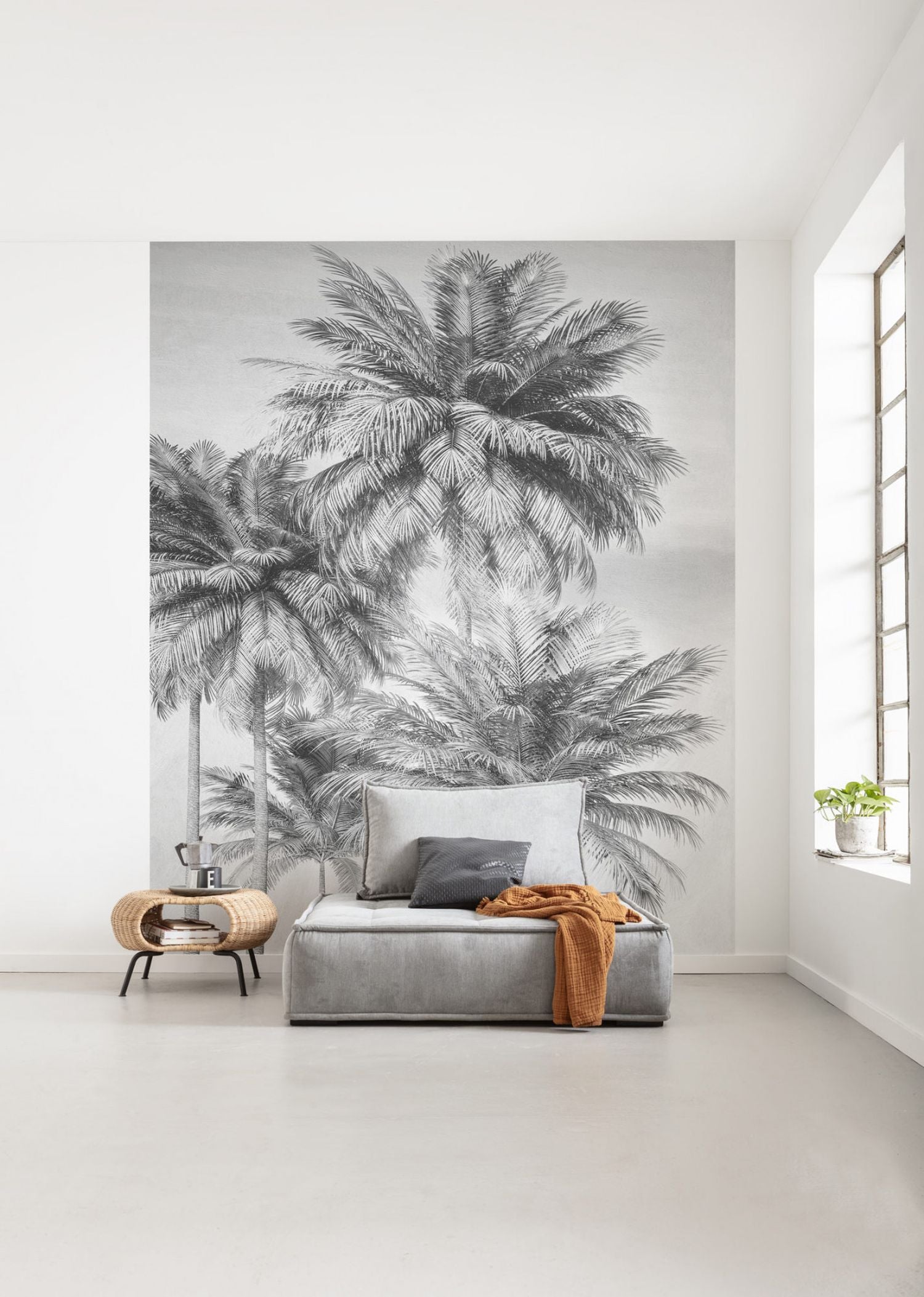 Komar fotobehang palmbomen zwart wit - 200 x 250 cm - 611621