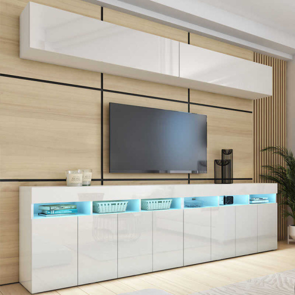 Meblościanka PREMIUM do salonu 280 cm biały połysk