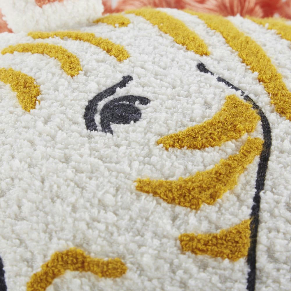 ROSITA - Coussin rond zèbre brodé en polyester recyclé bouclette à pompons multicolore D35