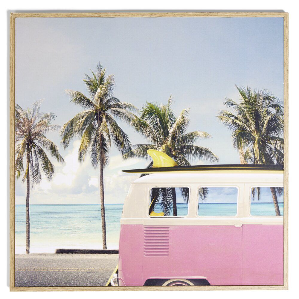 Cadre déco en bois photo van plage 30x30cm