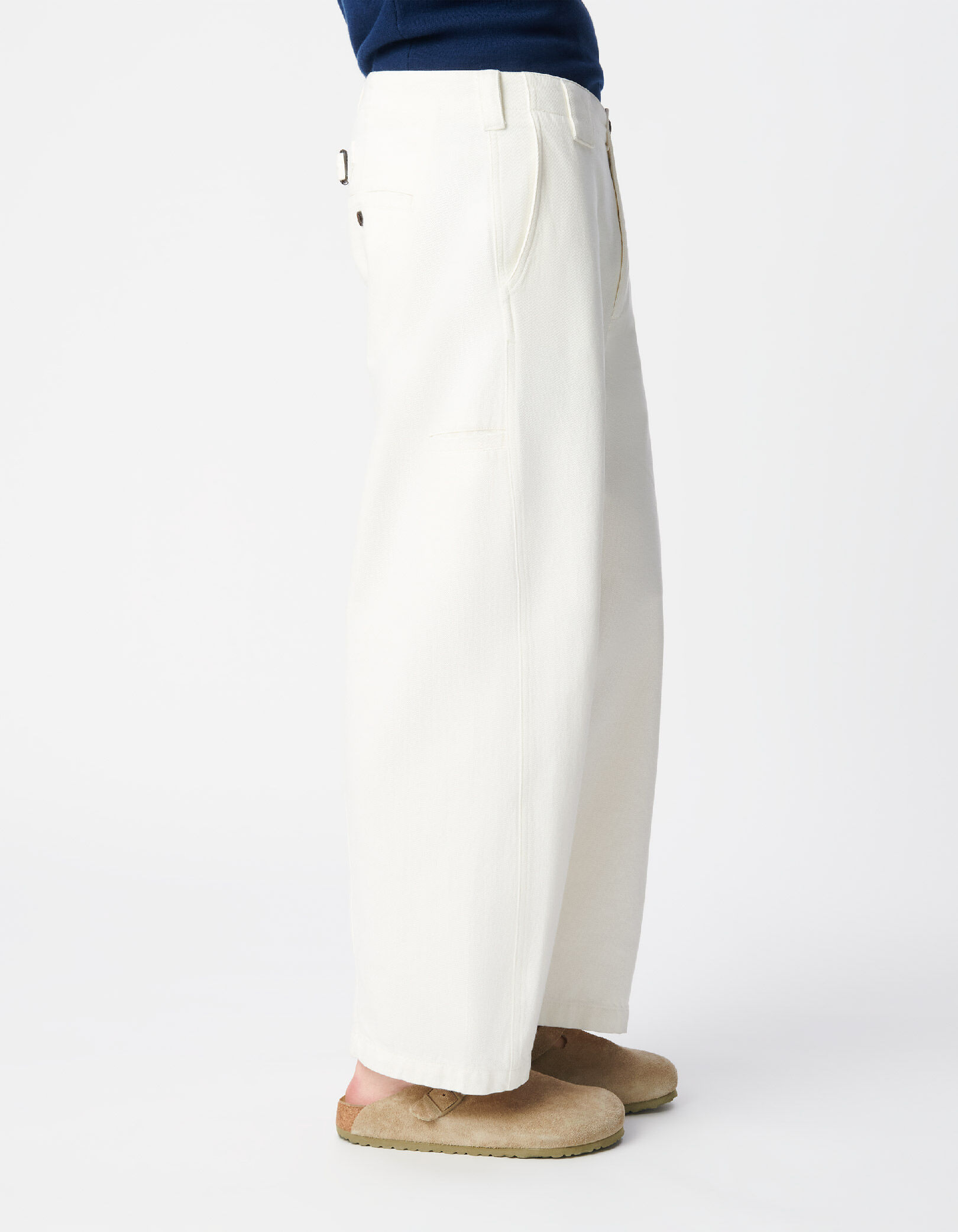 Jean barrel blanc patte ajustable dos Homme