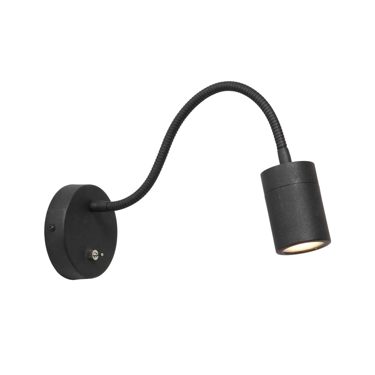 Mexlite - wandlamp - Upround - zwart - metaal staal - bedlampje -