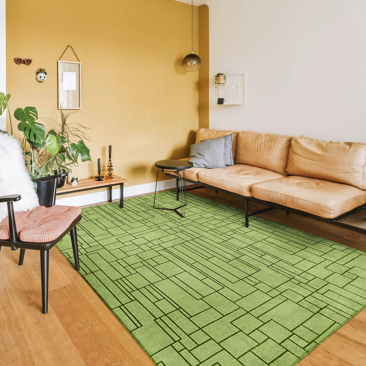 SOBRIETE - Tapis motif lignes art déco vert 160x230