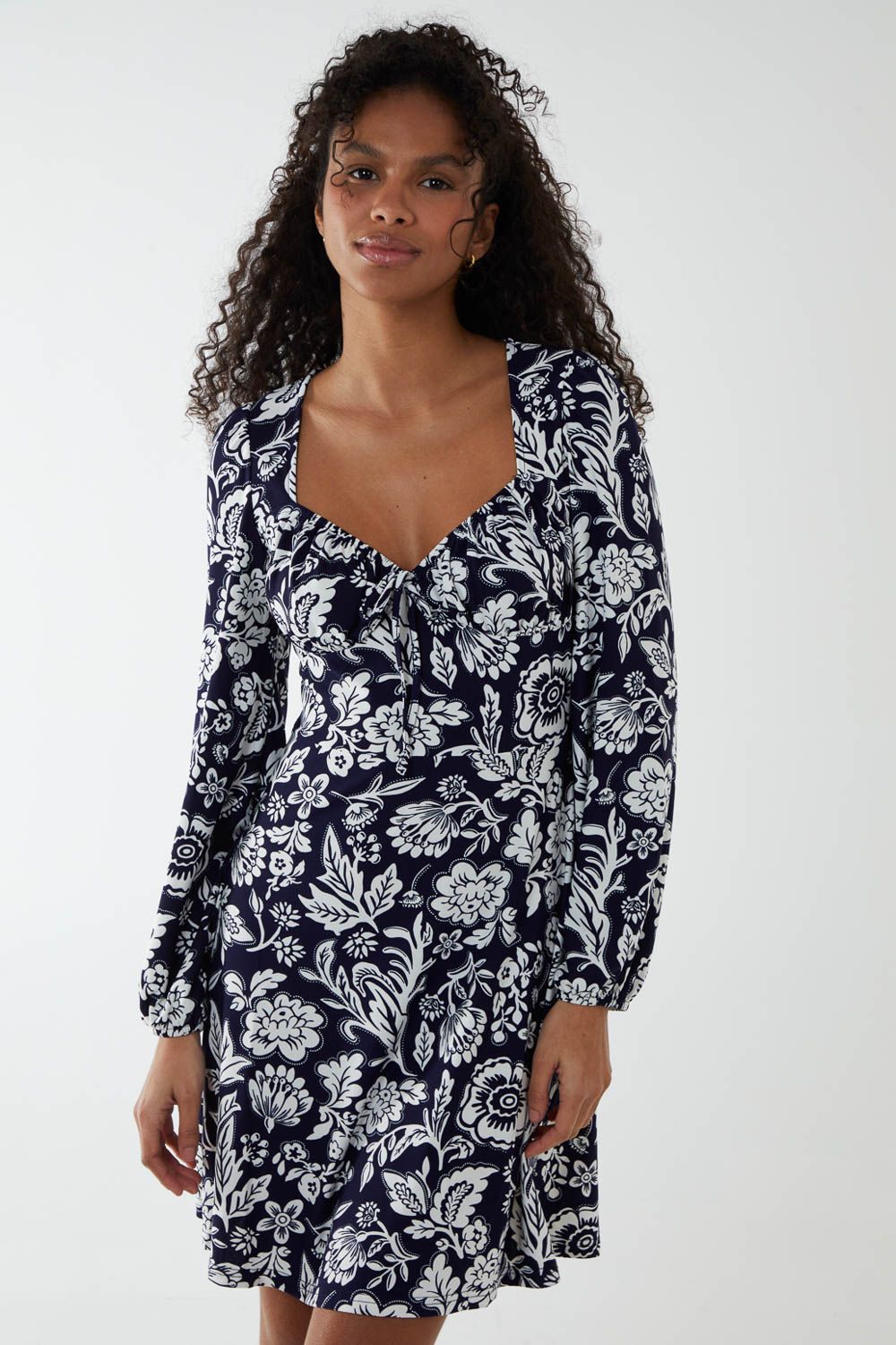 Blue Vanilla Neck Shirred Midi Tiered Dress