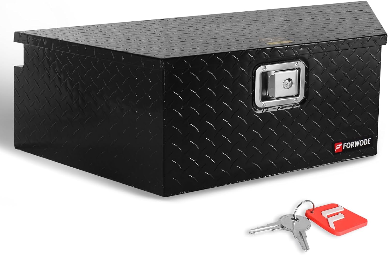 FORWODE Trailer Tongue Box 39 Inch Aluminum Tongue Tool Box Lockable Trailer Tool Chest with Gas Strut, Secure Diamond Plate Truck Tongue Tool Box for Trailer, Truck Bed, Pickup & RV Storage (Black)