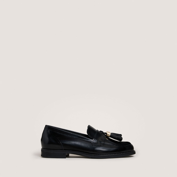 Mocassins à pampillesen cuir glacé noir | NELLOU