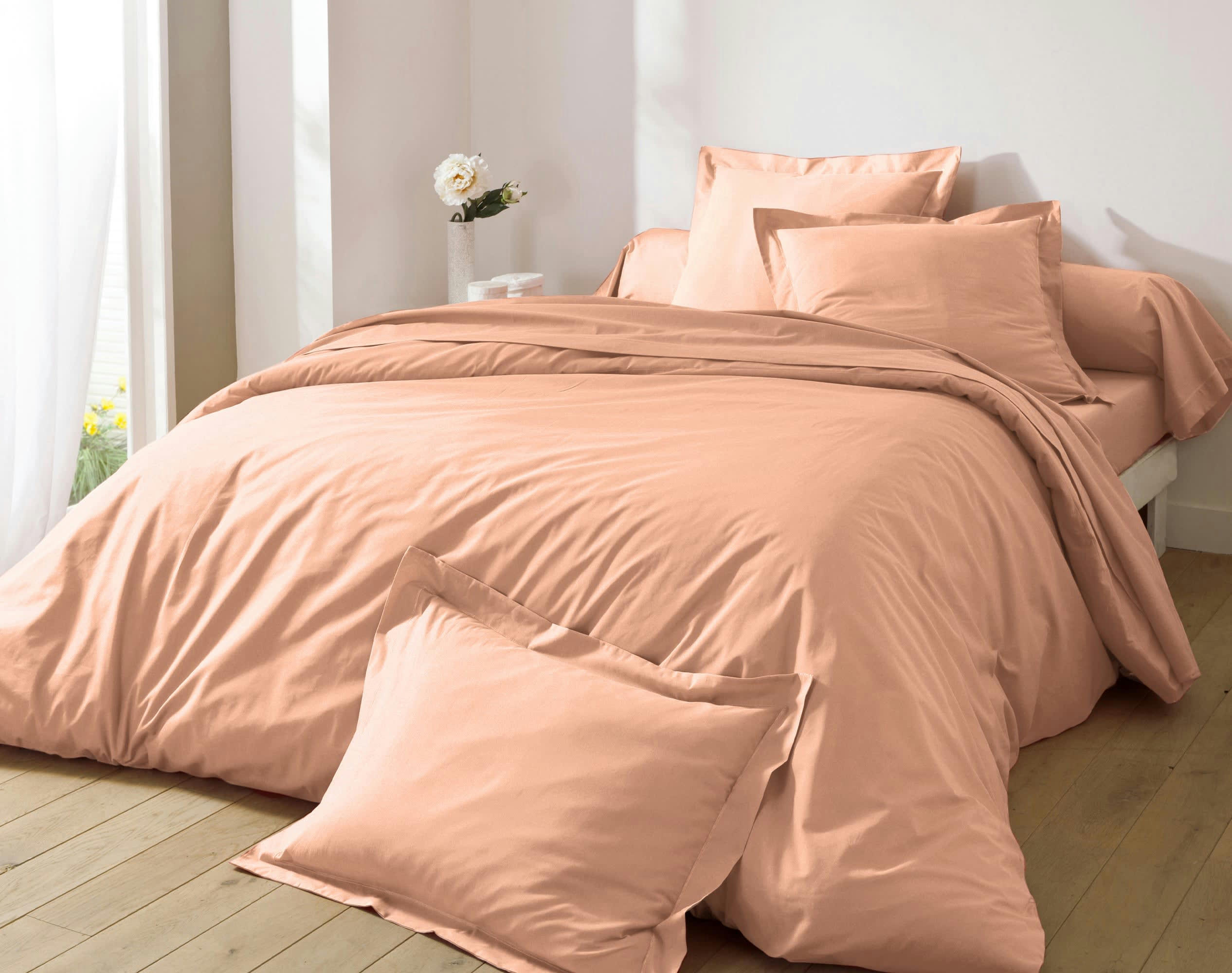 PERCALE - Housse de couette 200x200 en percale de coton  rose nude