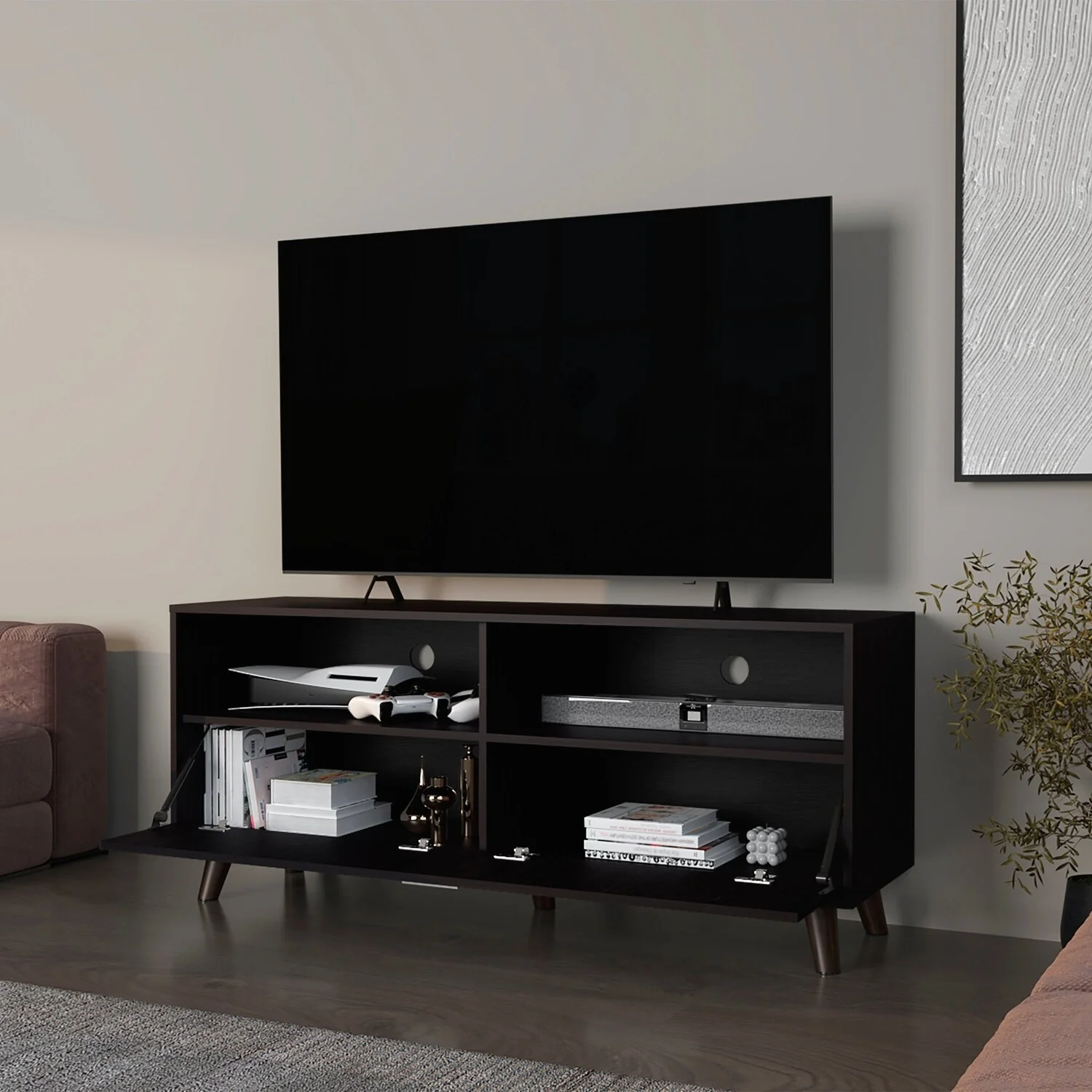 Versatile Wengue TV Stand with Open and Closed Storage for All Décor Styles