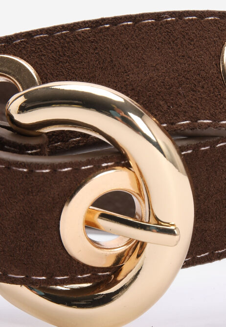 Womens Brown Faux Suede Eyelet Belt