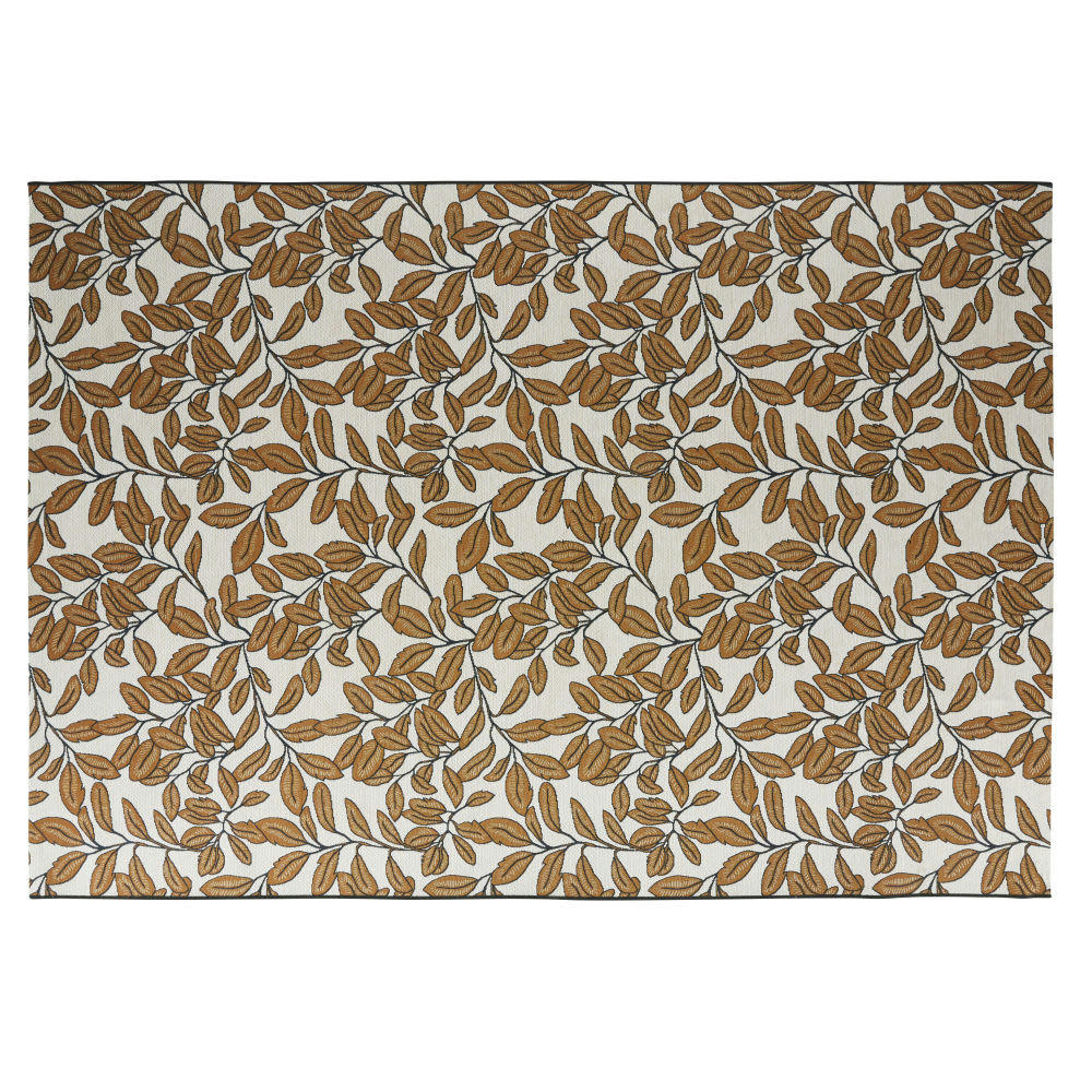 RANDERS - Tapis tissé jacquard imprimé végétal écru et caramel 160x230