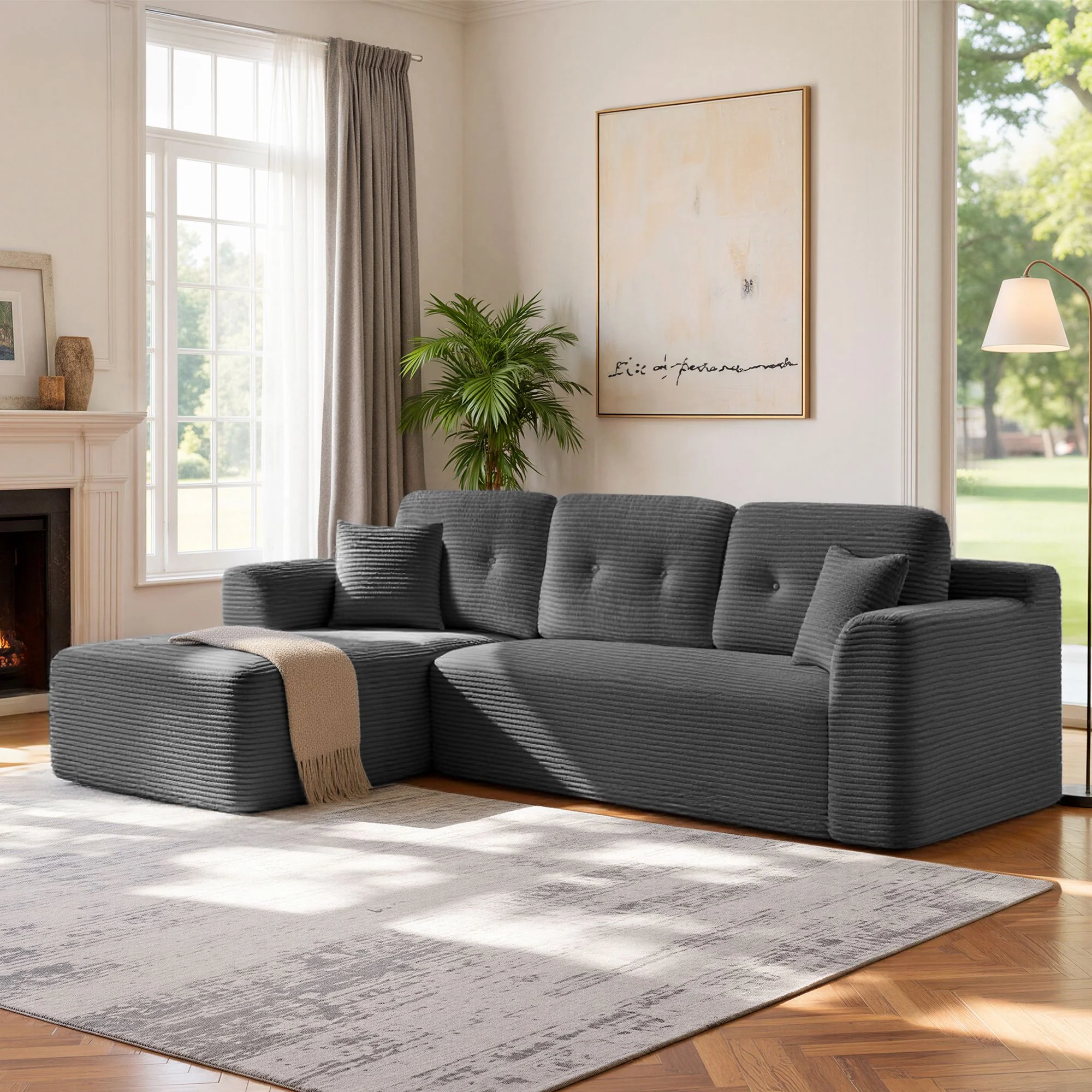 Canapé d’angle modulable avec grande méridienne confortable