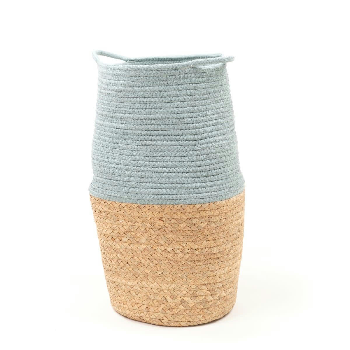 LA FACTORY - Panier long tressé en coton bleu céladon 30x50