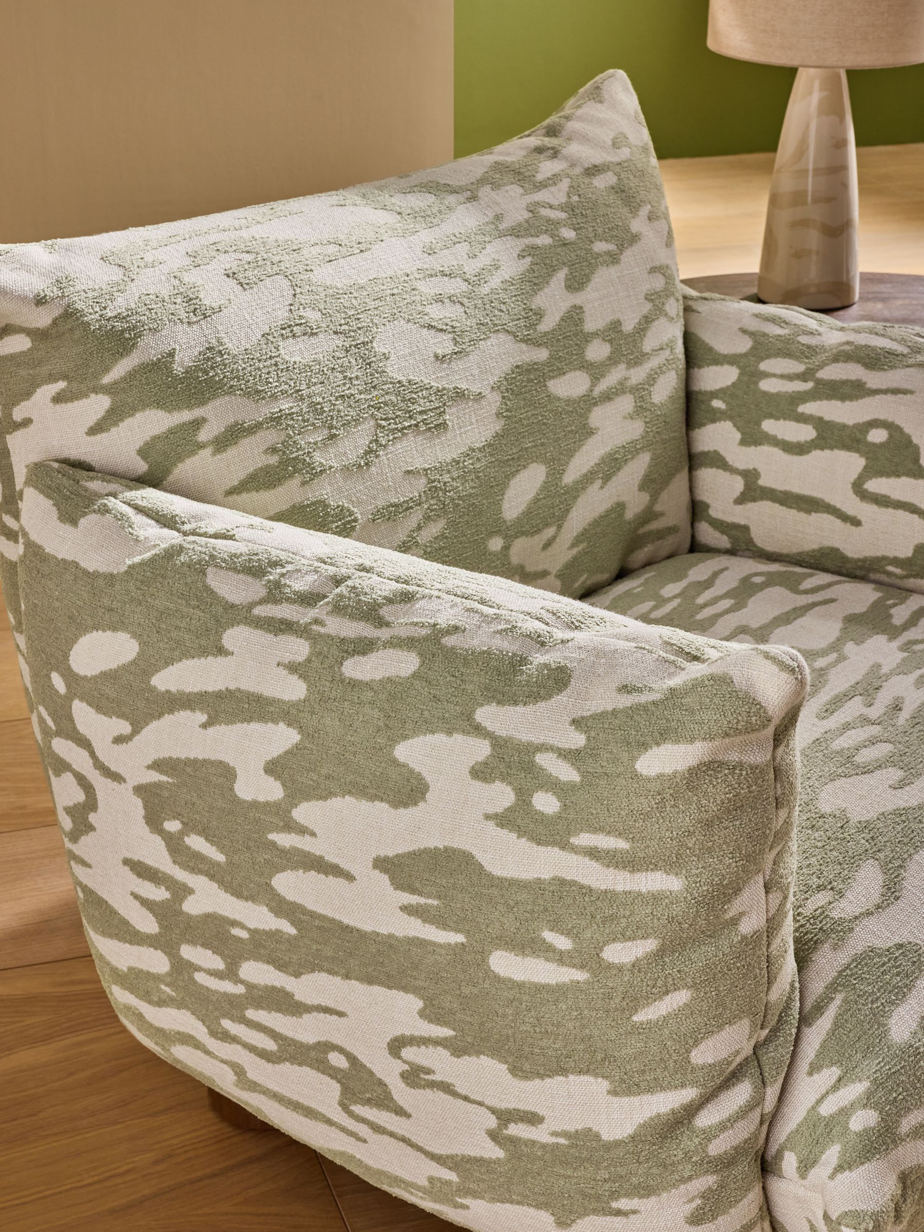 Jude Accent Chair in Embossed Chenille Natural and Sage Green