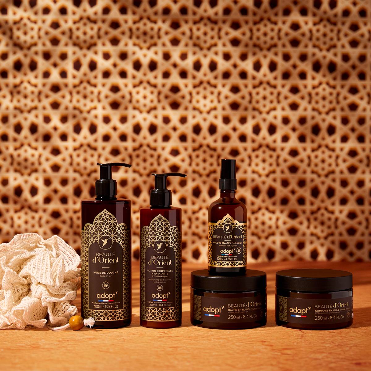 Beauté d'OrientCoffret Soin avec huile de douche 400 ml   lotion corporelle 250 ml   huile de beauté corps et cheveux 100 ml   fleur de bain   baume en huile 250 ml   gommage en huile 250 ml