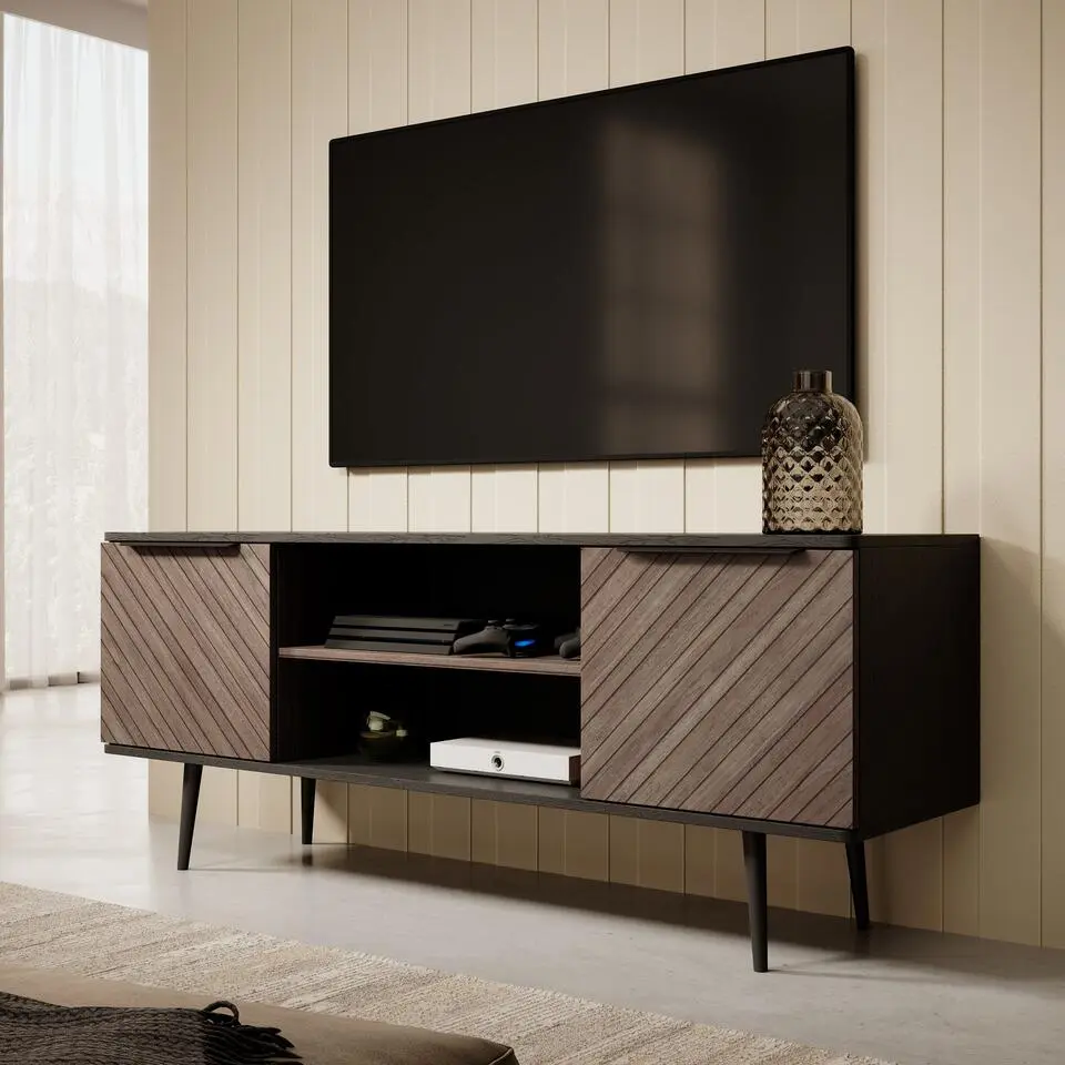 Meubella - TV-Meubel Pedro - Donker eiken - Zwart eiken - 150 cm