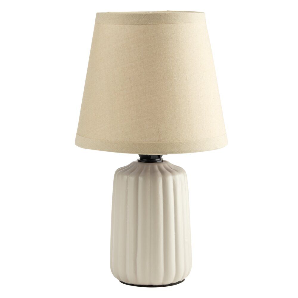 Lampe de table socle céramique strié beige Ø13xH22cm
