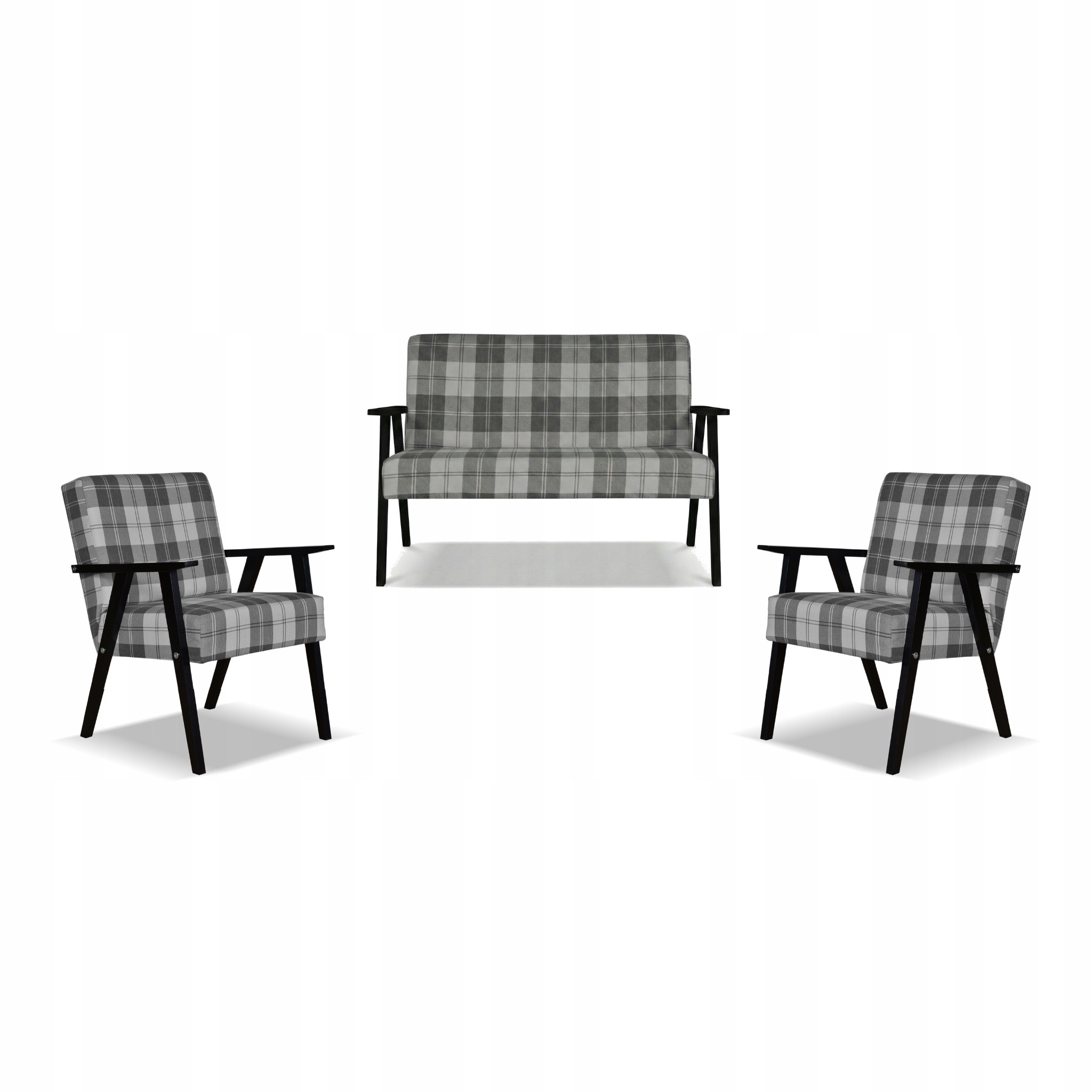 Zestaw mebli PRL retro SOLER sofa fotele Family Meble krata szara